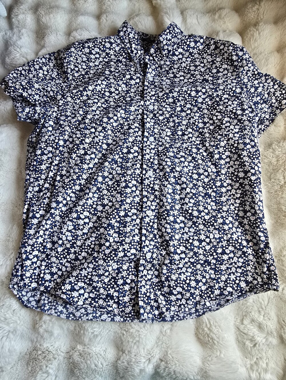 J. Crew Navy Floral Short-Sleeve Button-Up Flex Washed